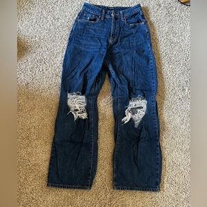 Wild fable dark blue mom jeans with knee rips